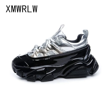 

XMWRLW 2020 Spring Autumn Women Chunky Sneakers Split Leather Casual Platform Shoes For Woman Autumn Non-Slip Ladies Sneakers