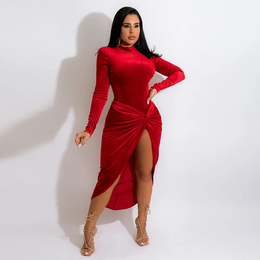 在庫処分大特価 女性の秋と冬の服,長袖のベルベットのボディスーツ,フロントオープニングの高いスリット:【新品