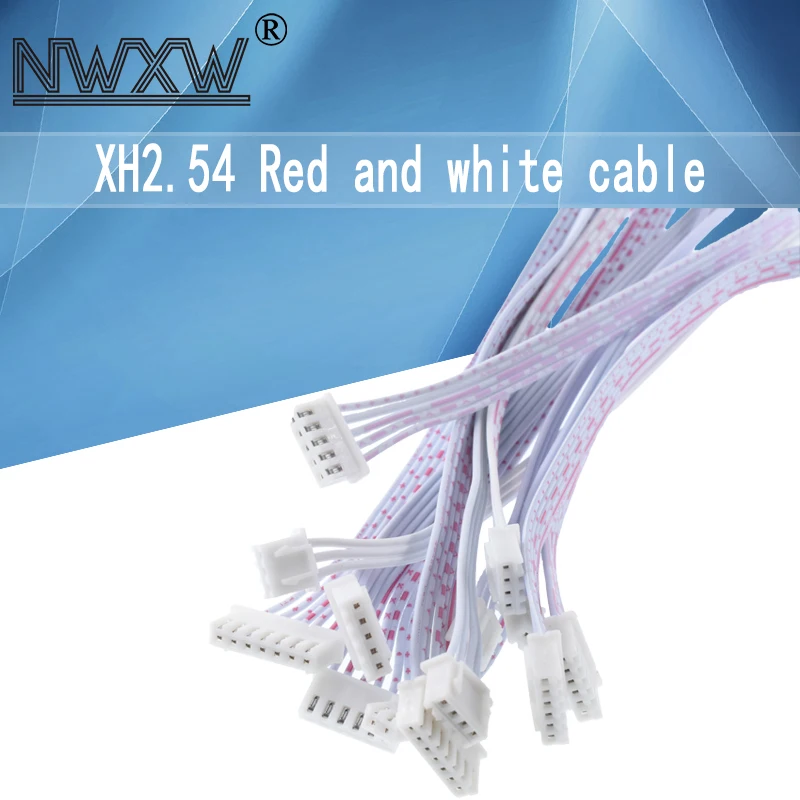 10pcs XH2.54 red and white cable in the same direction 20CM 2P/3P/4P/5P/6P/7P/8P/9P/10P/11P/12P single/double terminal cable