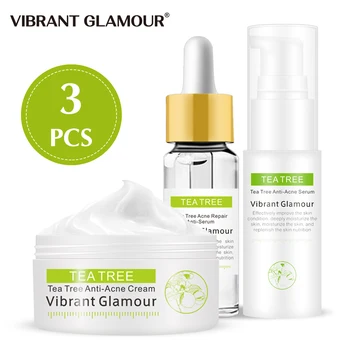 

VIBRANT GLAMOUR Tea Tree Acne Repair Face Serum Face Cream Set Remove Scar Treatment Serum Acne Print Essence Cream Skin Care