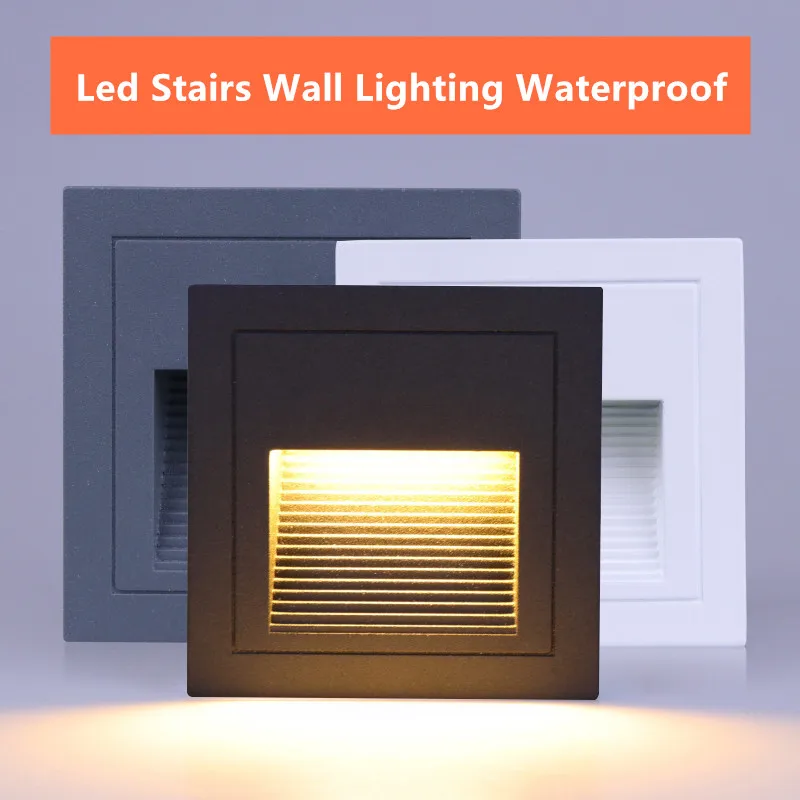 

Waterproof Outdoor 3W Led Stair Step Light Recessed Wall Corner Lamp LED Footlight For Landscape Pathway stairway AC85~265V