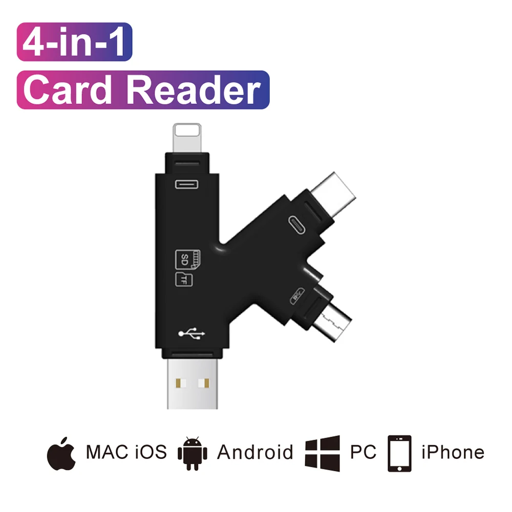 4 в 1 устройство для чтения карт usb C Micro USB адаптер Android ipad/iphone 7plus 6s5s MacBook OTG TF SD type