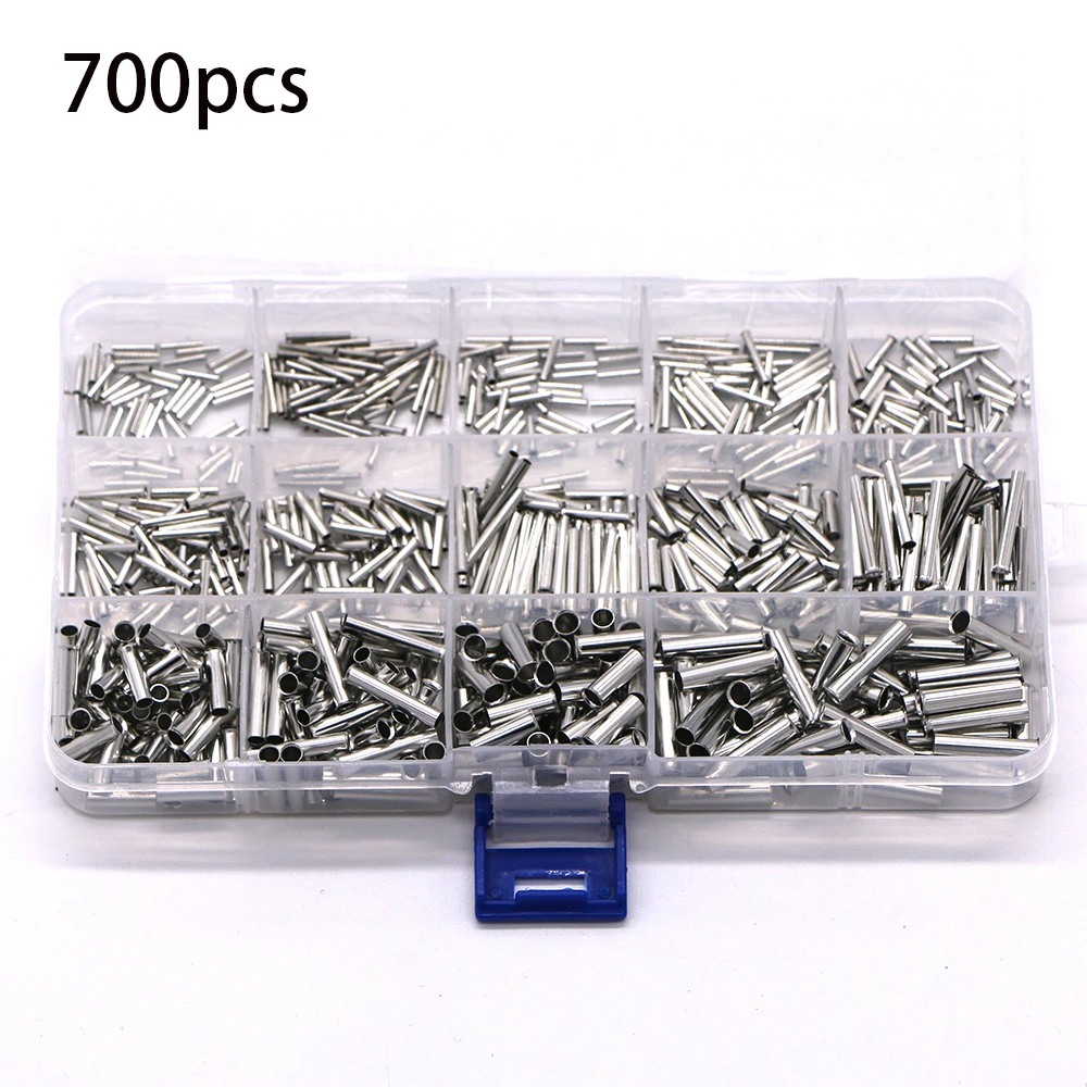 700Pcs 비 절연 구리 터미널 부트 레이스 페룰 코드 엔드 전기 케이블 압착 단자, 0.5-6.0mm2 용