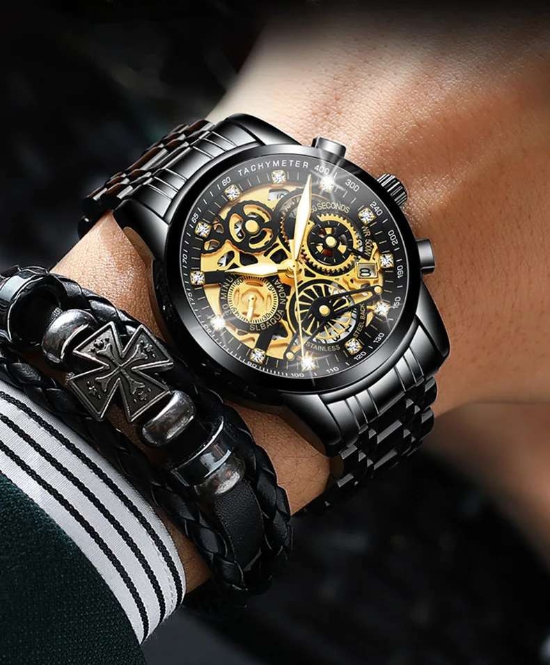 New Fashion Mens Watches with Stainless Steel Strap High Quality Accurate Waterproof Men's Business Watches Four Color