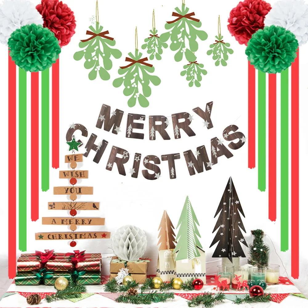Pack Of 14pcs Christmas Decoration Set With Merry Christmas Banner Christmas Tree Ornaments Decoration Christmas Home Decoration