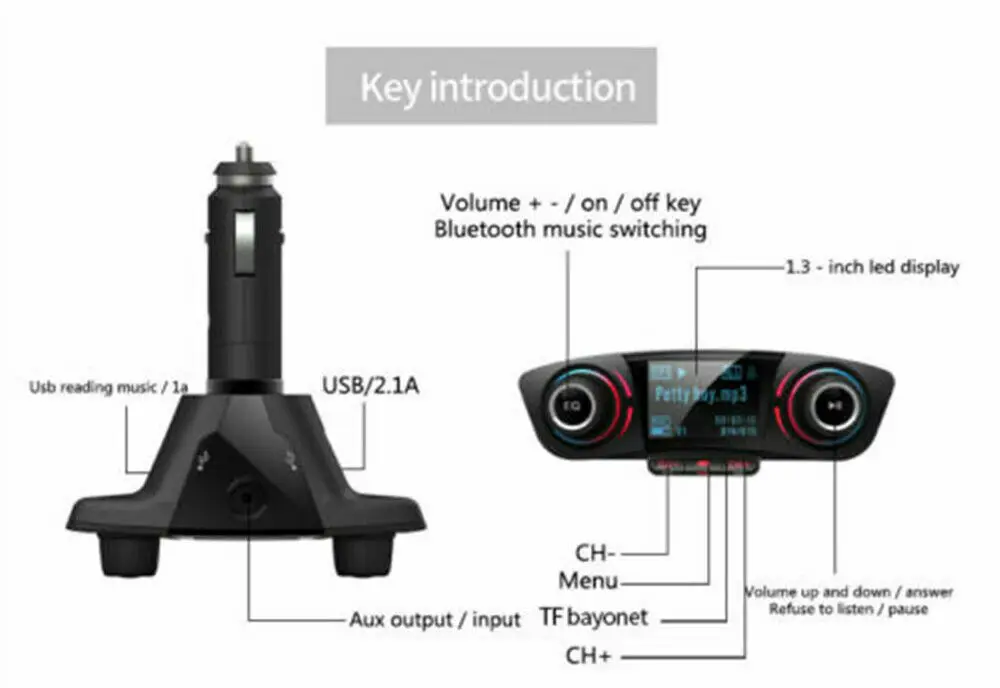 Автомобильный fm-передатчик с Bluetooth, MP3 плеер, радио-адаптер с поддержкой Hands free, 1,3 дюймов, ЖК-дисплей, двойное зарядное устройство USB