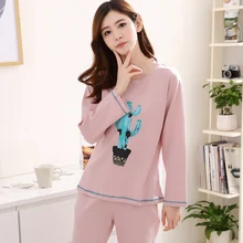 Новые пижамные комплекты из чистого хлопка для женщин, милая для девушек, Lounge, милая одежда для сна, Повседневная Ночная одежда с длинными рукавами, большие размеры, женская пижама