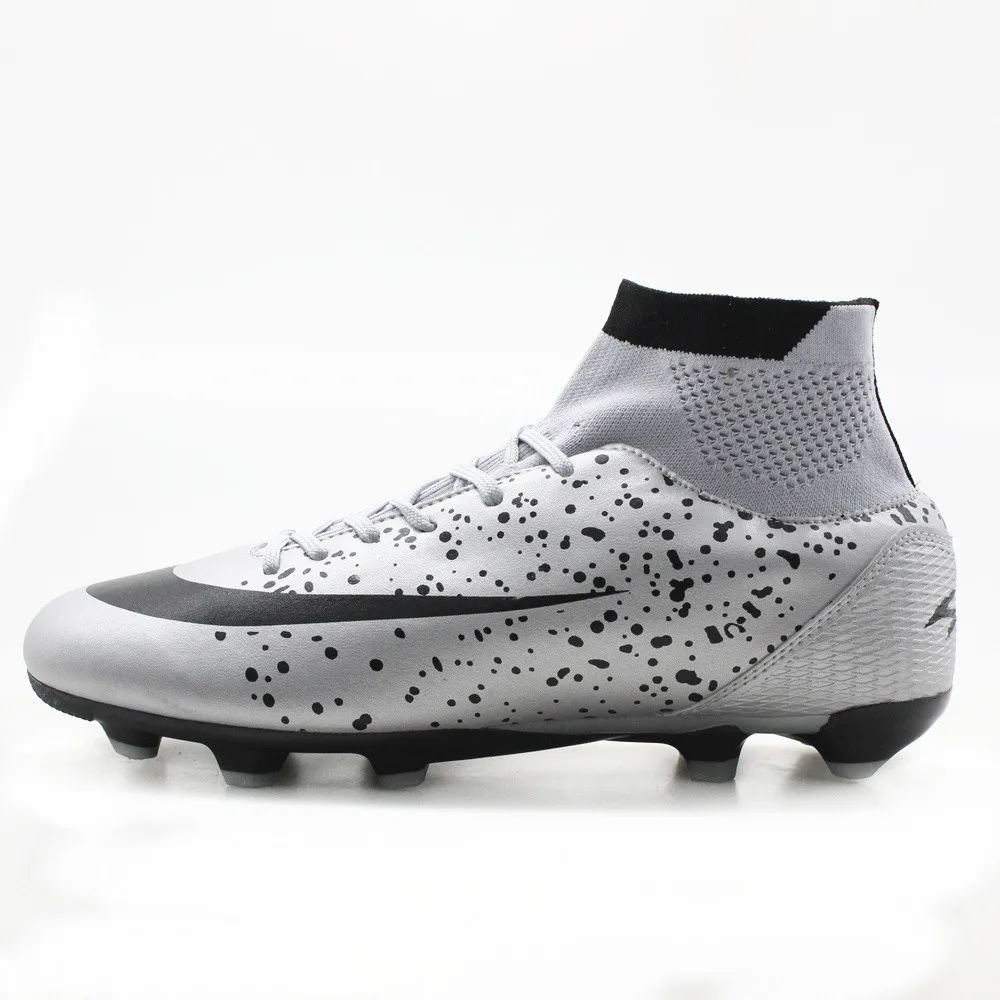 MAULTBY мужские серебристые черные высокие лодыжки AG подошва уличные бутсы футбольные бутсы обувь футбольные бутсы# SS3008B