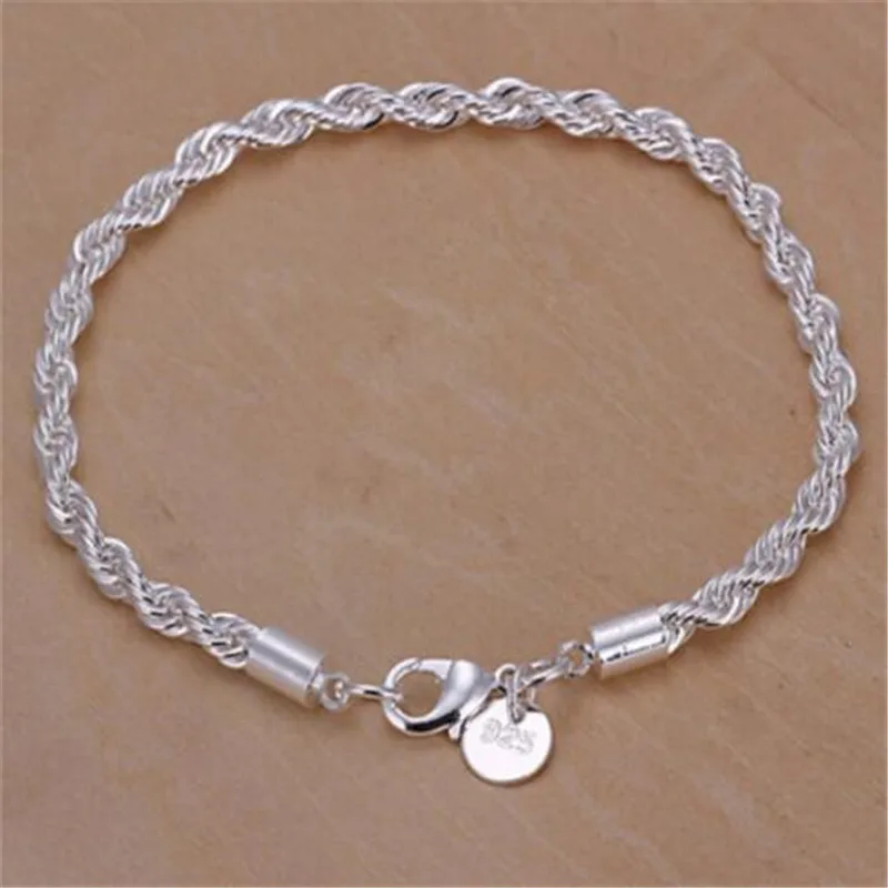 

WKOUD 925 Jewelry Korea Women Charming Twist Silver Plated Bracelet Cuff Bangle Hand Chain Valentine's Xmas Gifts