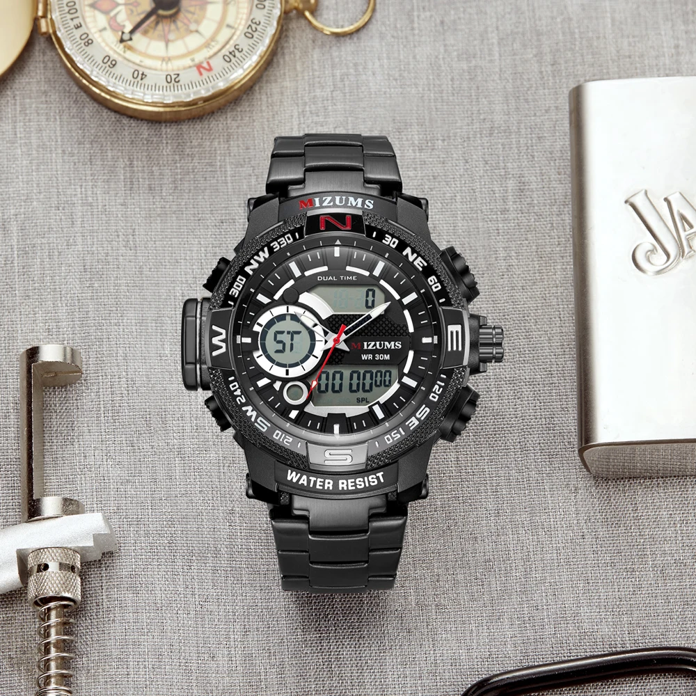 Analog Digital Watches Men Led Full Steel Male Clock Men Military Wristwatch Quartz Sports Wrist Watch Man Reloj Hombre Mizums drop shipping 2019 (16)