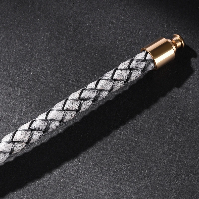 MOZO FASHION HOT Man Charm Bracelets Gray Genuine Leather Rope Mixed Braided Bracelet Simple Punk Woman Classic Jewelry 602