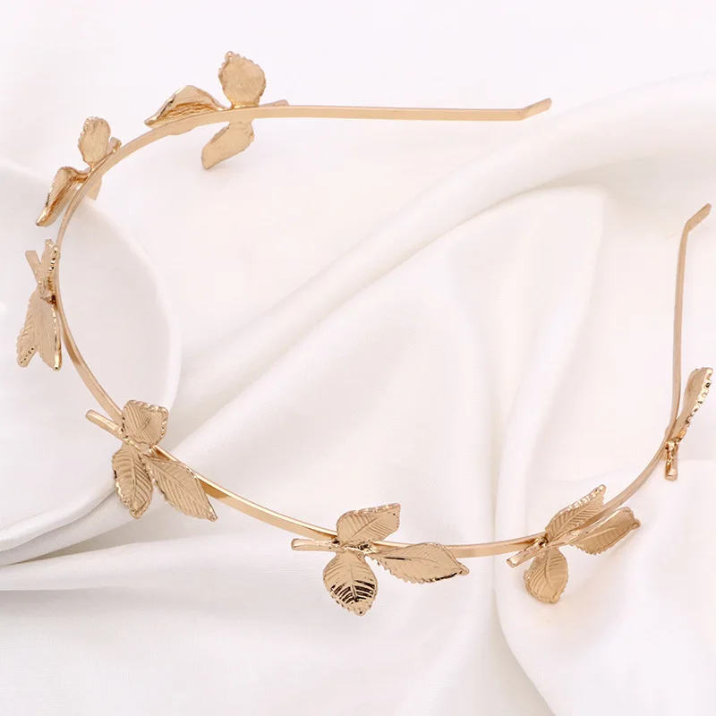 Свадебный налобный ободок для волос украшения для головы диадема в виде короны Золотой металлический полый лист дизайн обруч для волос Свадебные аксессуары для волос для женщин - Metal color: 5