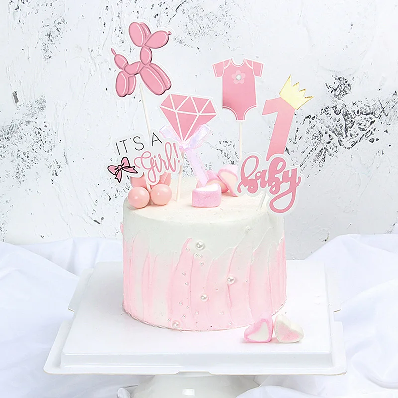pink crown 6pcs Натуральный зеленый Растительный Торт Топперы лазерные флажки для кексов джунгли Вечеринка день рождения детский душ торт Топпер свадебный торт украшение питания - Цвет: pink crown 6pcs