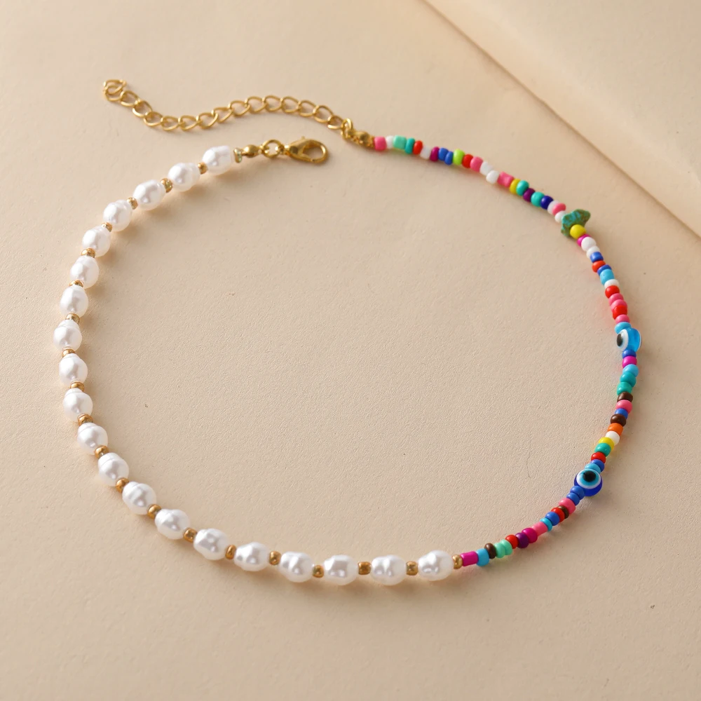 2021 New Lovely Daisy Flower Colorful Beads Pearl Clavicle Choker Necklace for Women Girls Spring Summer Jewelry Wholesale 