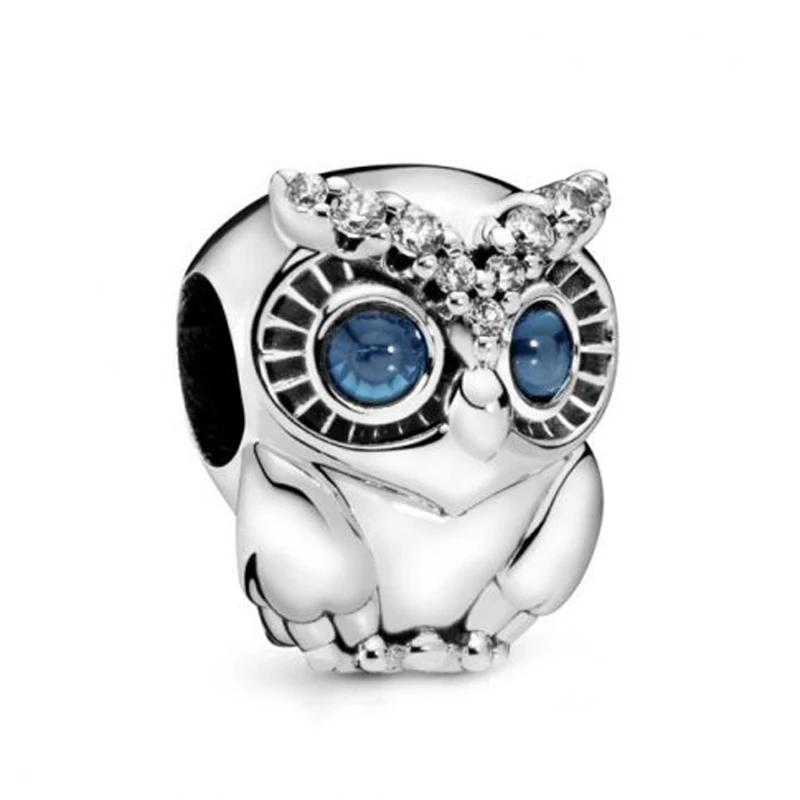 

PANDULASO Silver Sparkling Owl Charm Fit European Snake Chain Bracelet Sterling Silver 925 Original Beads For Jewelry Making