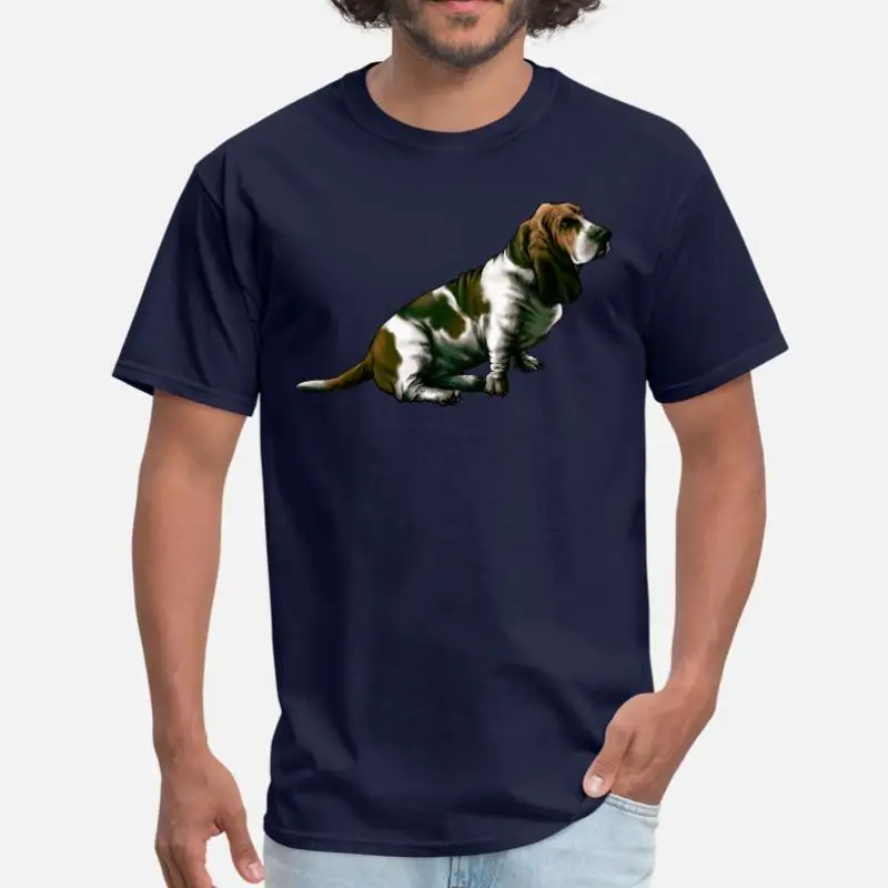 Men-Navy Blue Мужская Трикотажная футболка Basset Hound, хлопок, Классическая новинка, Мужская футболка с коротким рукавом, высокое качество - Цвет: Men-Navy Blue