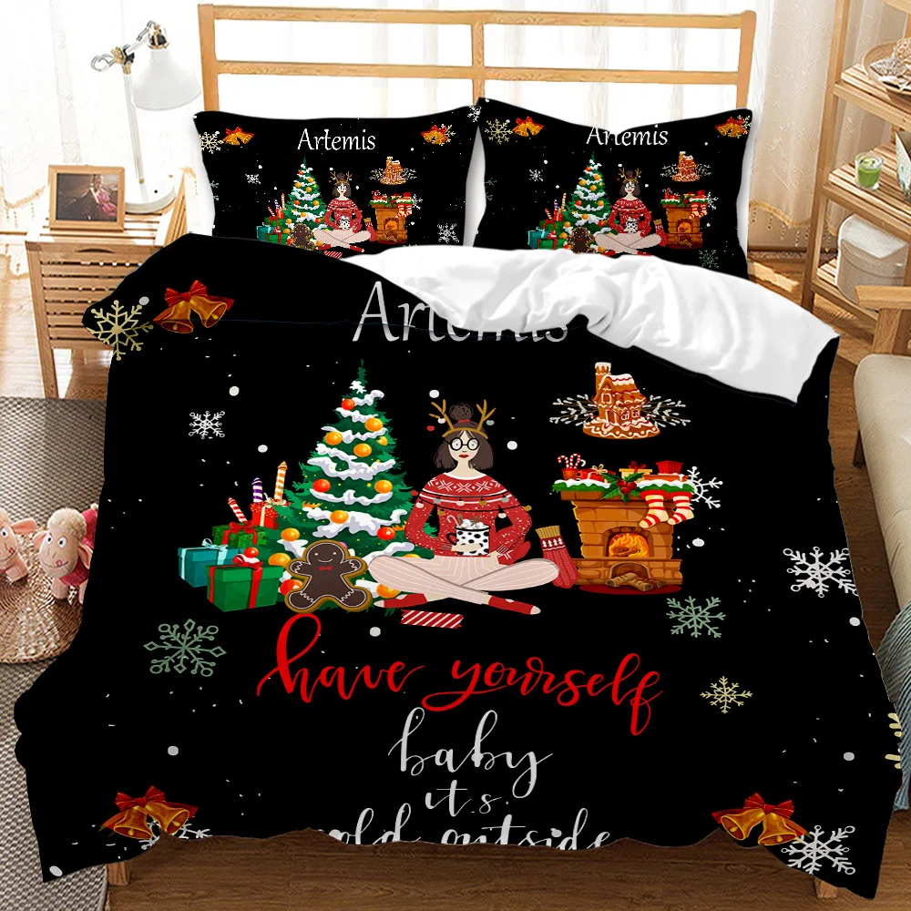 

Autumn and winter Christmas pattern printing duvet cover set single bed double bed two or three piece set
