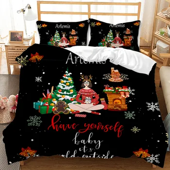 

Autumn and winter Christmas pattern printing duvet cover set single bed double bed two or three piece set