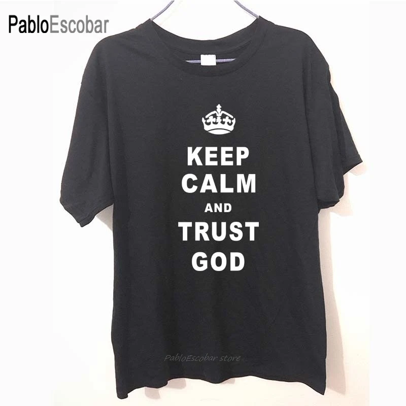 New KEEP CALM and trust god Christian Jesus Catholic LORD t shirt white Tee Camisetas Cotton Mens | Мужская одежда