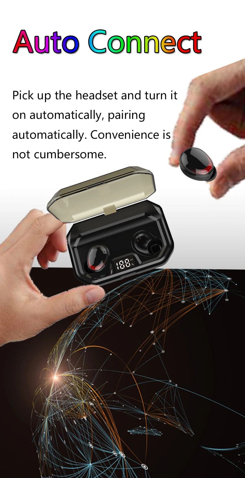 TWS Bluetooth V5.0 беспроводные наушники светодиодный дисплей 8D стерео спортивные наушники сенсорная Водонепроницаемая гарнитура с зарядным устройством для телефона