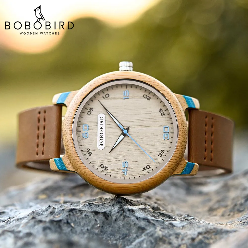 Couple Watch BOBO BIRD Wooden Simple Fashion Leather Wristwatch Men And Women Personality Timepiece Great Gift Reloj Luminous 2