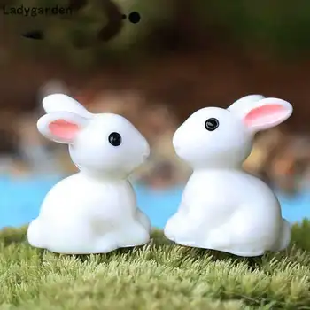 

100PCS White Rabbit Figurine Animal Model Resin Craft Micro Landscape Home Decor Miniature Fairy Garden Decoration Accessories