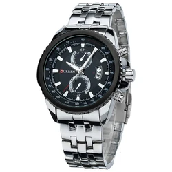 CURREN Reloj de pulsera para hombre, cronógrafo de cuarzo con correa de acero inoxidable, luminoso, calendario