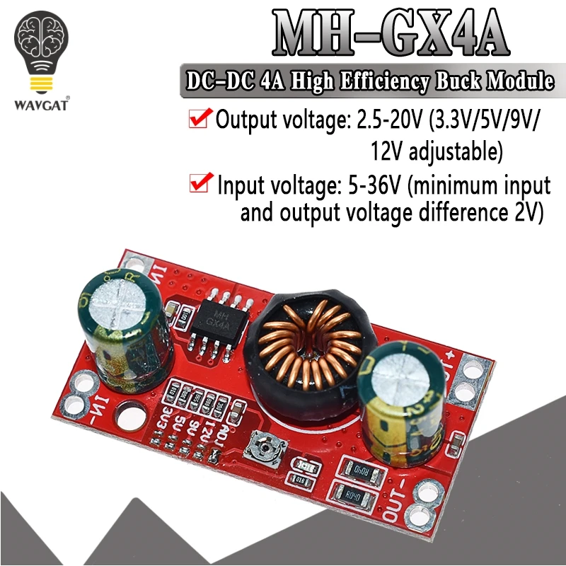 MH-GX4A Step 4A DC понижающий модуль питания регулируемый фиксированный выход опционально 3,3 В/5 В/9 В/12 в 5-36 в до 2,5-20 в понижающий модуль