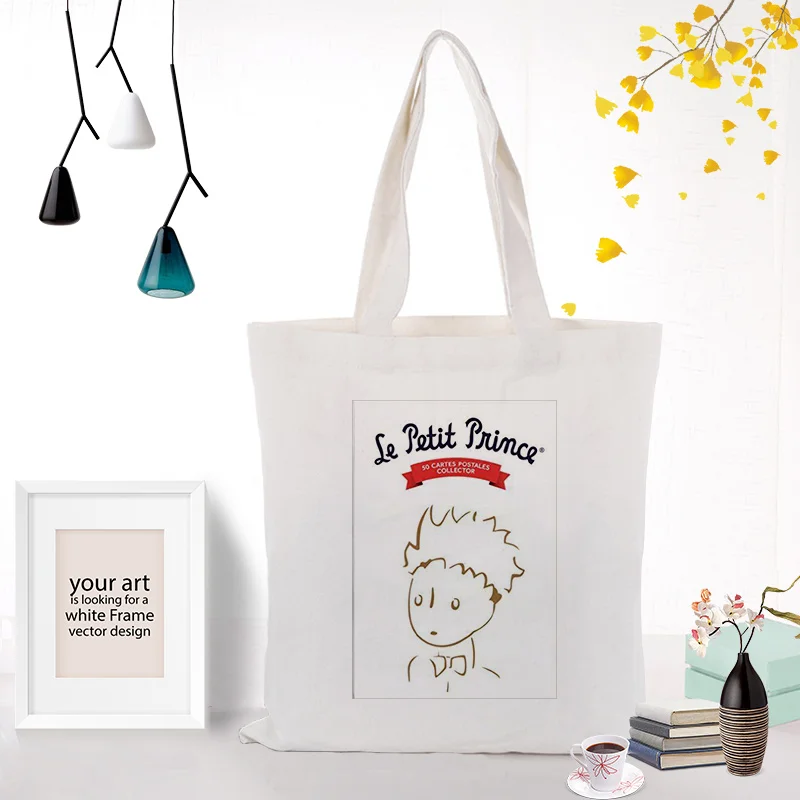 Cute Cartoon Tote Bag Canvas Tote Bag Little Prince Serial Custom Print Logo Text Daily Use Diy Eco Reusable Shopping Bag 