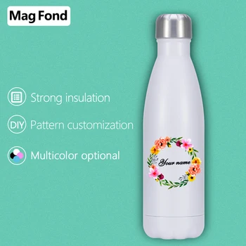 

DIY Wreath 500ML Stainless Steel Water Bottle Double-Wall Vacuum Flask BPA Thermos for Sport Hiking Coffee Keep Hot/Cold Bowling