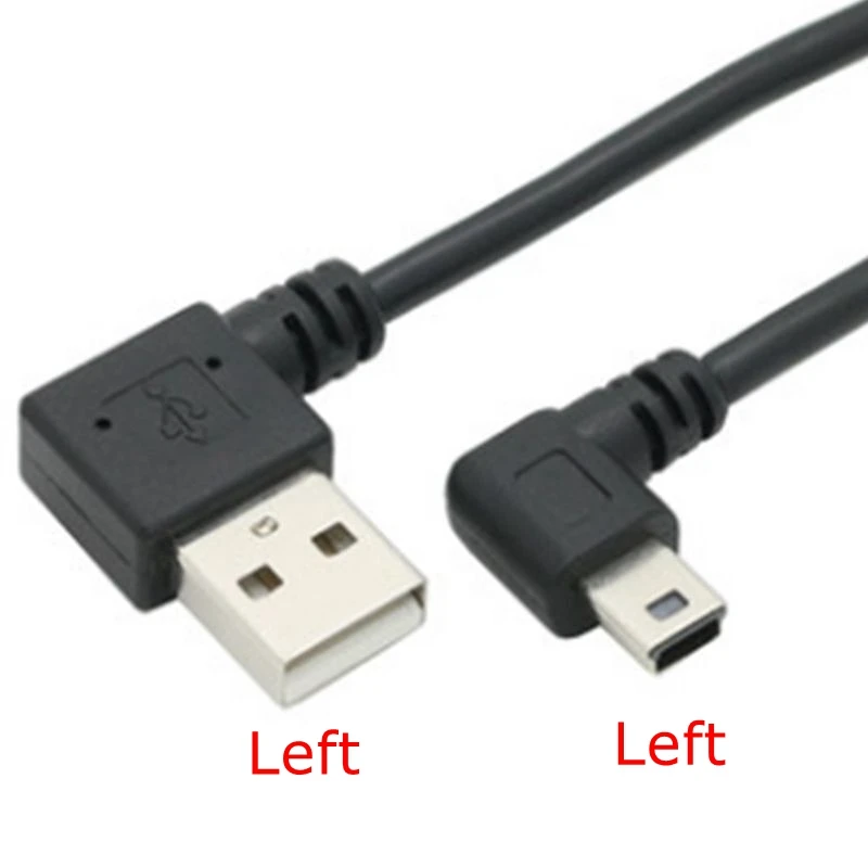 Mini USB Data Cable 25cm Right Left Angle USB 2.0 A Male to Mini USB 5 Pin Left Right Angle Male Cable Cord Adapter Connector