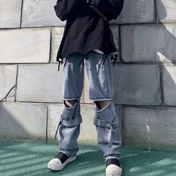 

High Waist Jeans Women Street Style Hip Hop Straight Denim Pants New 2020 Korean Zipper Patchwork Boyfriend Jean Trousers P449