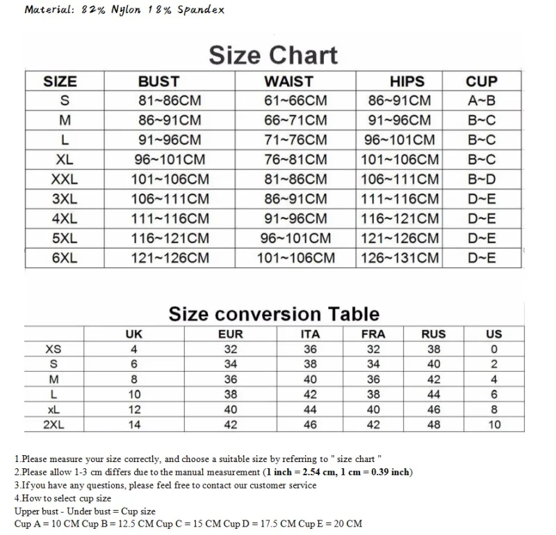 尺码表 S-6XL