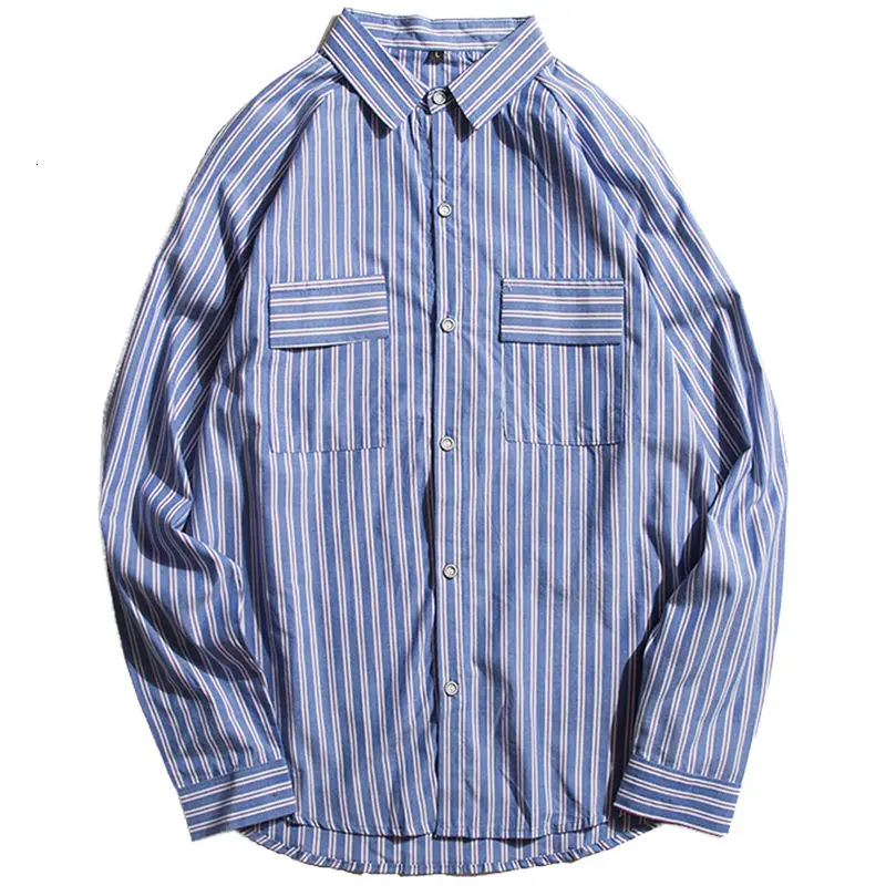 

Autumn Fashion Men Shirt Men's New Cotton Casual Men's Temperament Large Striped Pocket Shirt For Free Shipping