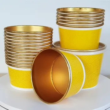 

50pcs High quality tyrant gold foil lunch box ice cream bowls DIY favors food containers festival large dessert cups with lids