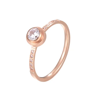 

Shiny Round Crystal Ring Stainless Steel Rose Gold Color Woman Wedding Ring Birthday Gift Lover Love Ring Wholesale