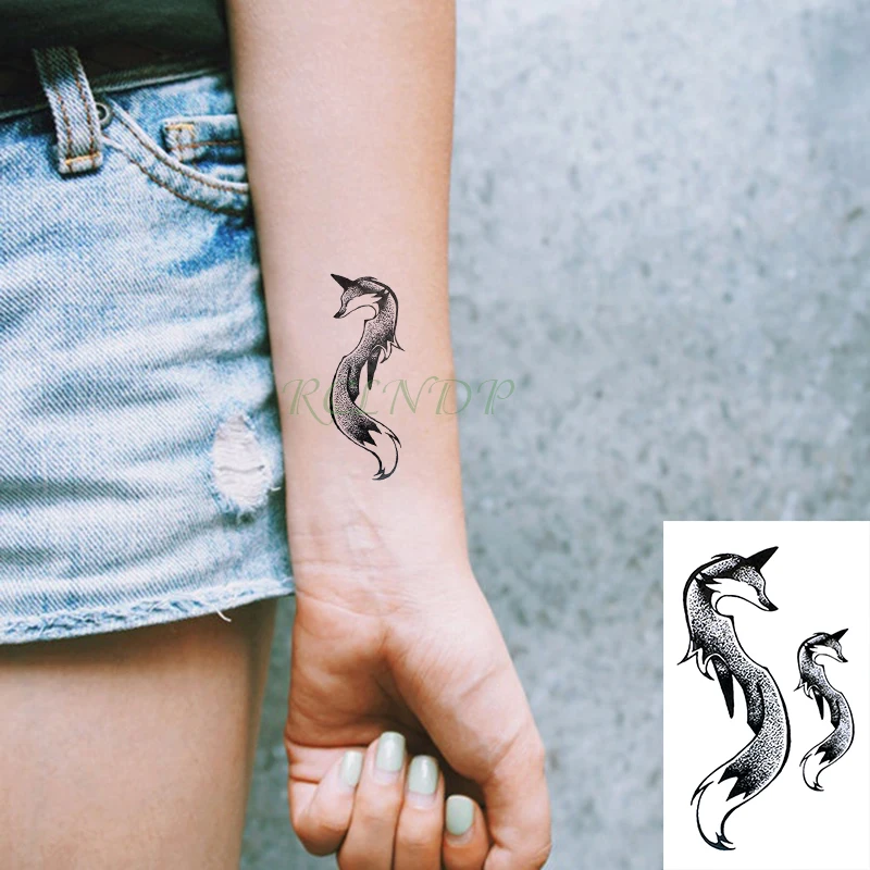 Водонепроницаемые временные тату наклейки КИТ большой компас с рыбами поддельные тату флэш-тату Татуировка рука задняя нога для девушек женщин мужчин - Цвет: Черный