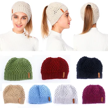 

New Winter Ponytail Beanie Hat Soft Stretch High Messy Knit Womens Ponytail Warm Cap
