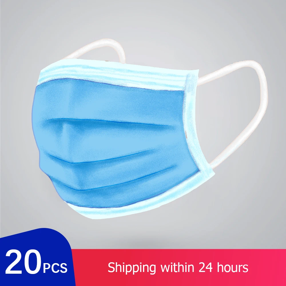 

20 Pcs Masks 3 Ply Non-woven Anti Flu Dust Face Mask Disposable Filter Mascherine Mouth Mask Protective as KF94 FFP2 FFP3 N95