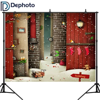 

Dephoto Christmas Fairy Tale Backdrop Photography Snowflake Red Chimney Background Baby Child Kids Photo Studio Photobooth Prop