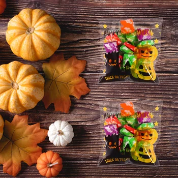 

200Pcs Halloween Cookie Candy Bags Self Adhesive Bakery Decorating Bags