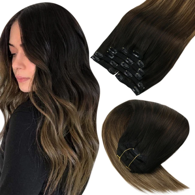 VeSunny Clip in Hair Extension Human Hair Ombre Blonde Remy Seamless Hair Extension Human Hair Brown Balayage Natural Human Hair 1B-4-27