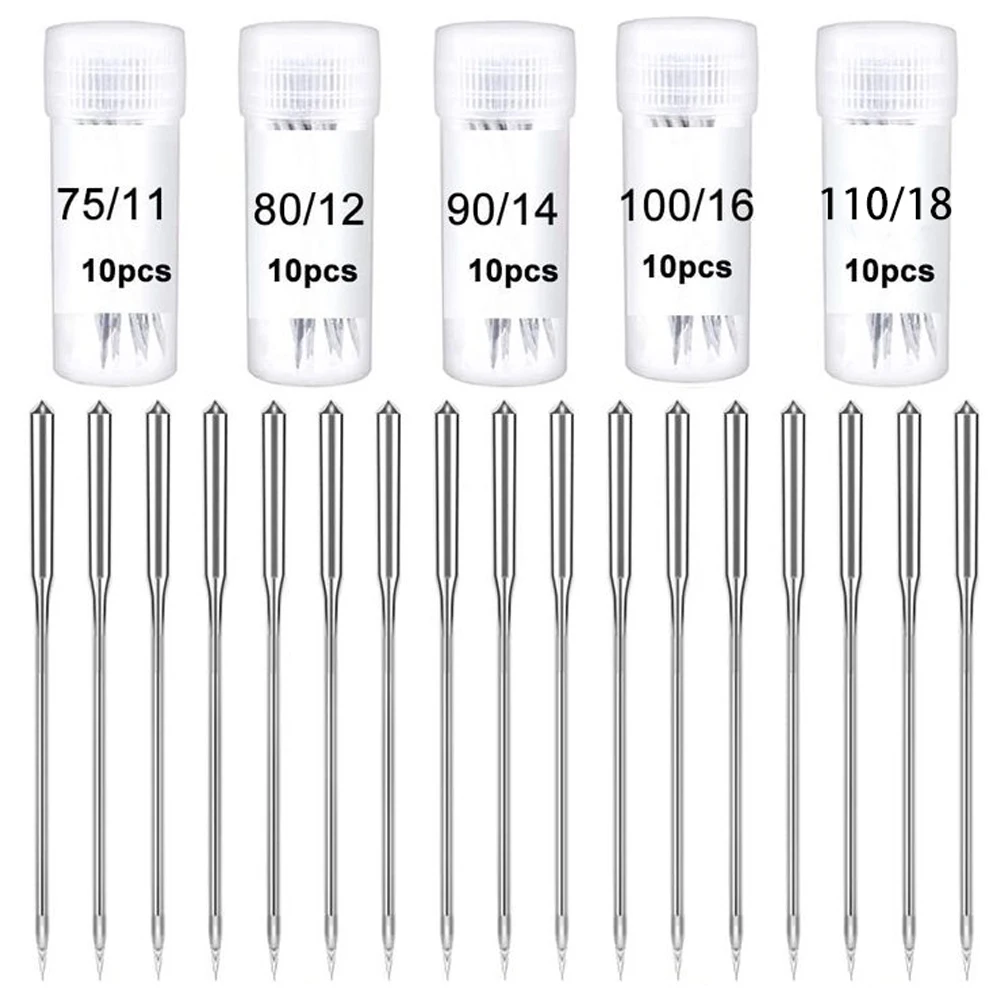 D&D 50pcs Sewing Machine Needles Universal Regular Point for Home Sewing Machine with Sizes 75/11 80/12 90/14 100/16 110/18