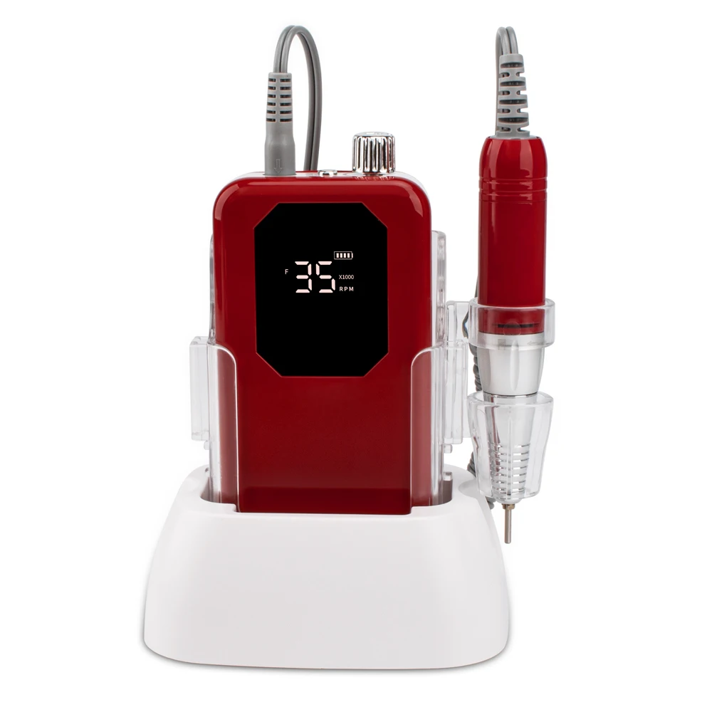 

Red Color Portable Cordless Nail Drill Machine 35000RPM Rechargeable Wireless Manicure Electric Nail File Drill Nail Filing