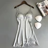 Mujer lencería Sexy camisón de seda verano vestido de encaje vestido de noche Babydoll camisón satén Homewear almohadilla para el pecho ropa de ► Foto 3/6