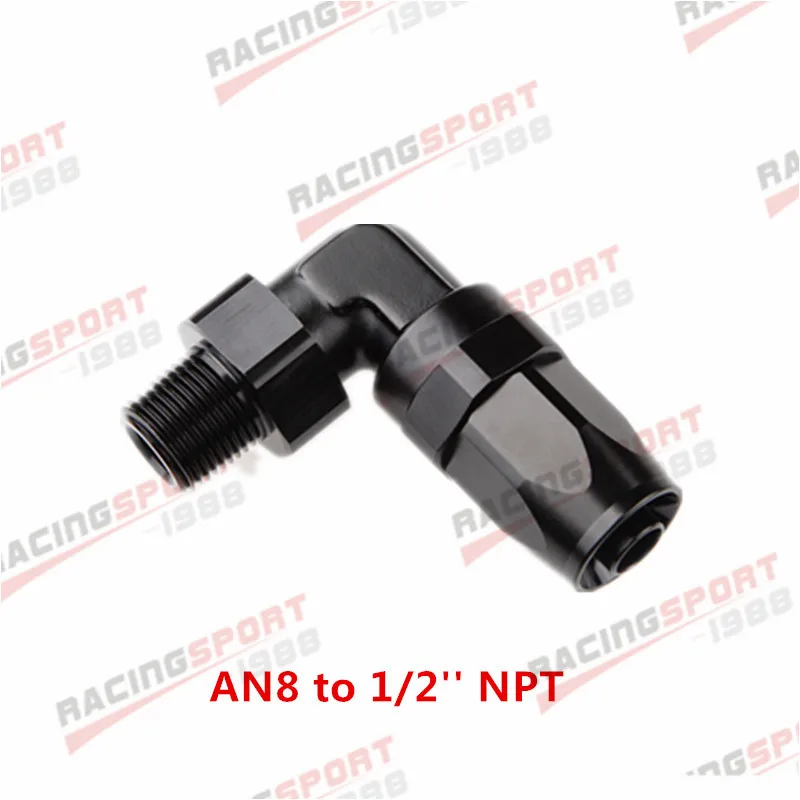 AN8 до 1/" 1/2" 3/" NPT 90 градусов Алюминиевый Поворотный концевой фитинг шланга адаптер - Цвет: BLACK