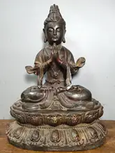 

Home Decor 14" Tibet Buddhism Temple Old Bronze Cinnabars Guanyin Bodhisattva statue Avalokitesvara Amitabha Buddha Statue