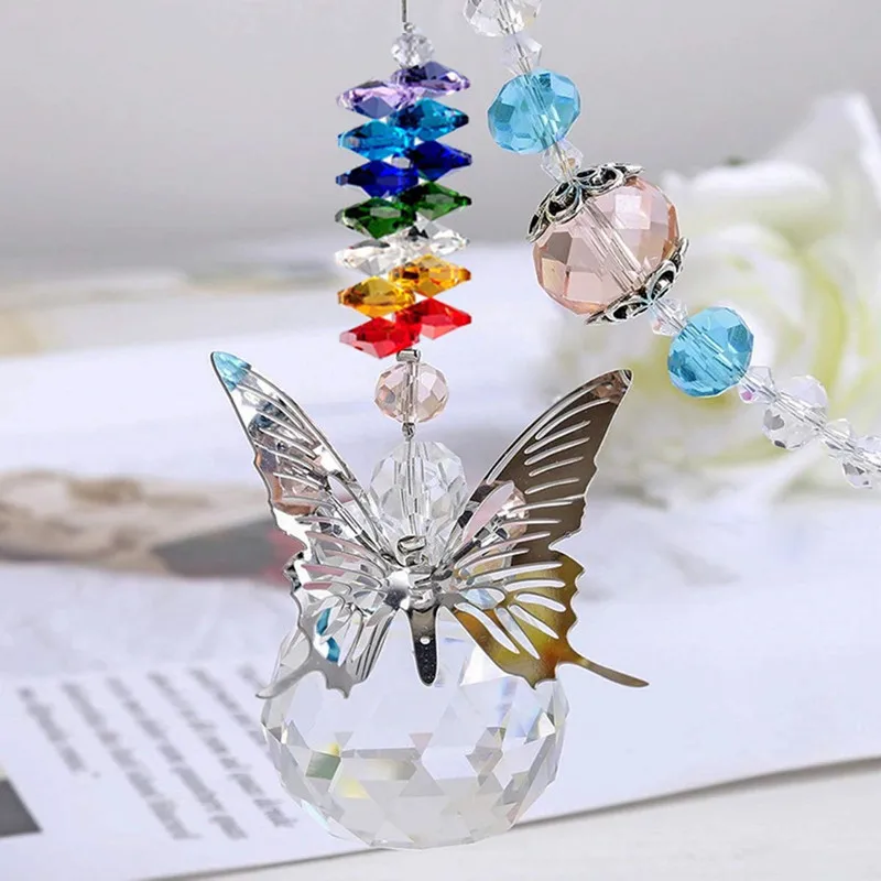H& D Ручной Работы Хрустальный шар Призма Suncatcher Свадебные сувениры коллекция Радуга производитель бабочка висячие украшения для домашнего окна