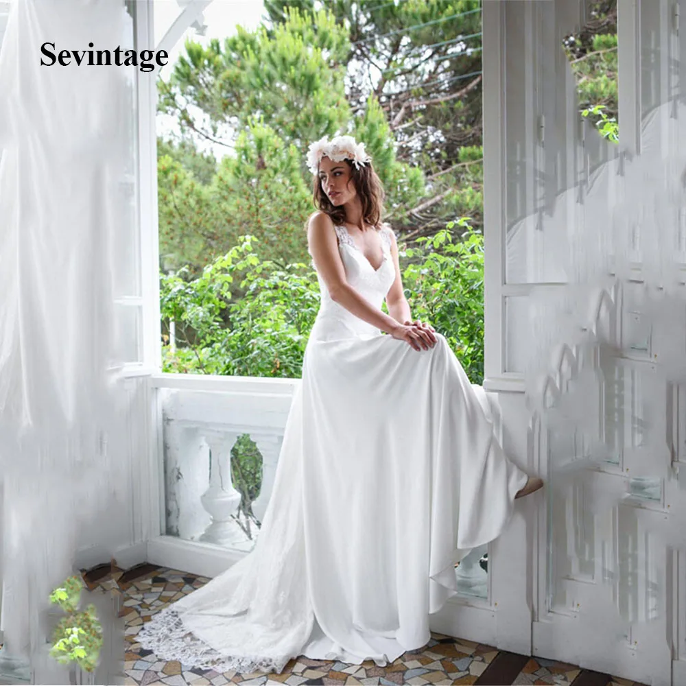 Sevintage vestido de casamento кружевные пляжные свадебные платья из шифона размера плюс Bolo свадебное платье со шлейфом vestiti da sposa