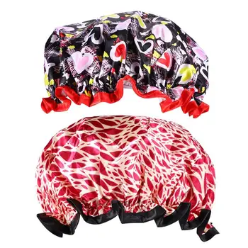 

2PCS Elastic Shower Caps Printed Pattern Bathing Caps for Makeup